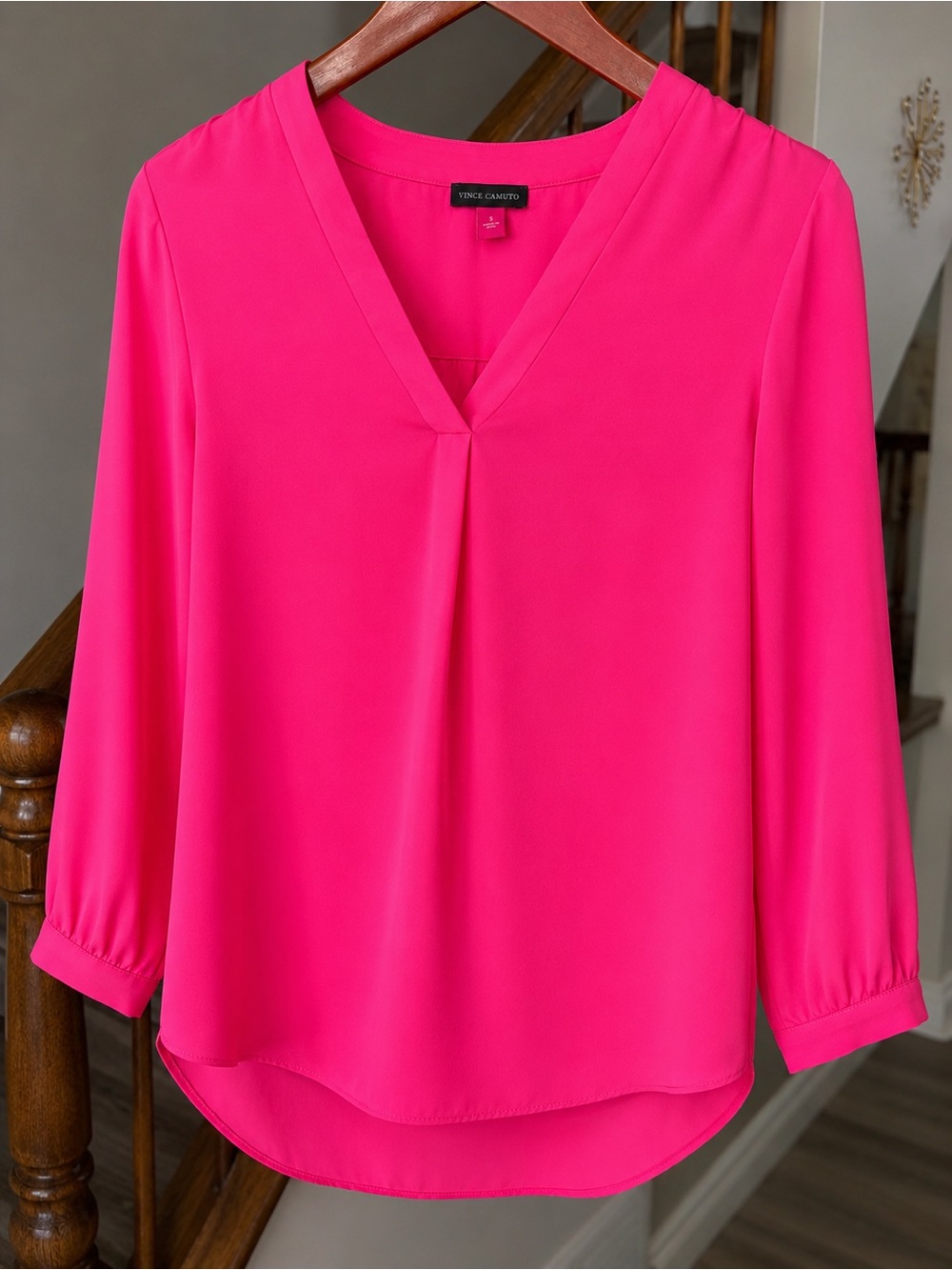 Vince Camuto Hot Pink V-Neck Blouse Size S
